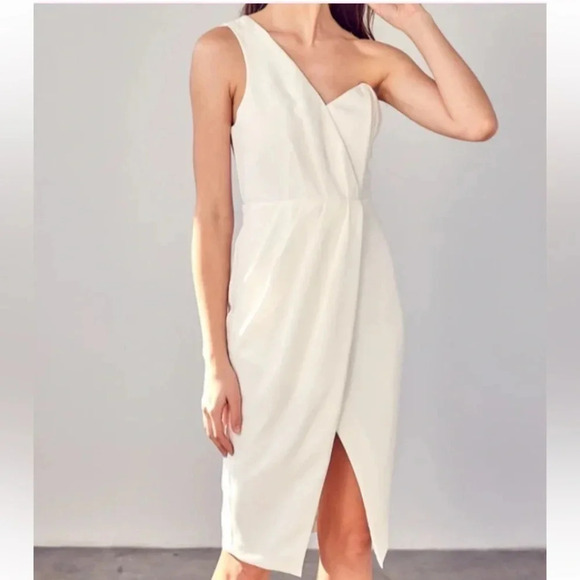 Do+Be One Shoulder Asymmetric Overlap Dress Size Large Color White NWT - Picture 1 of 11